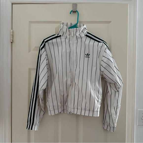 adidas Jackets & Blazers - Adidas White and Black Striped Jacket